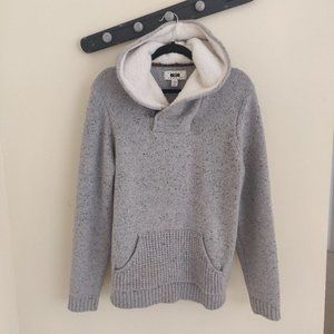 Joseph Abboud Mens Gray Shearling Hood Knit Sweate